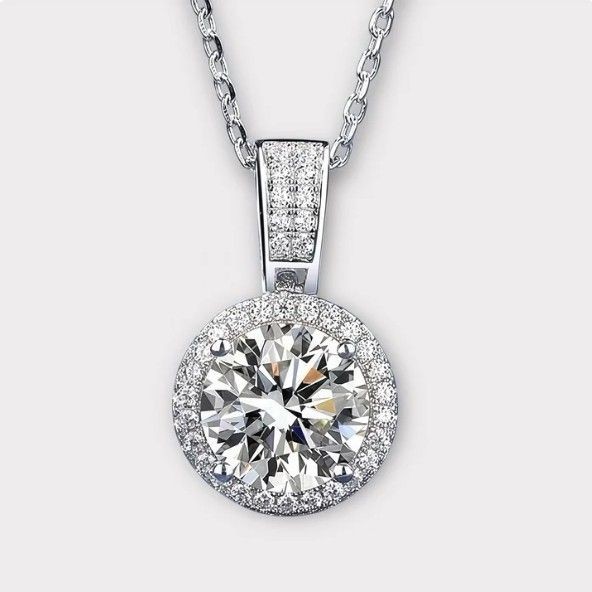 1 CT Moissanite Halo Necklace